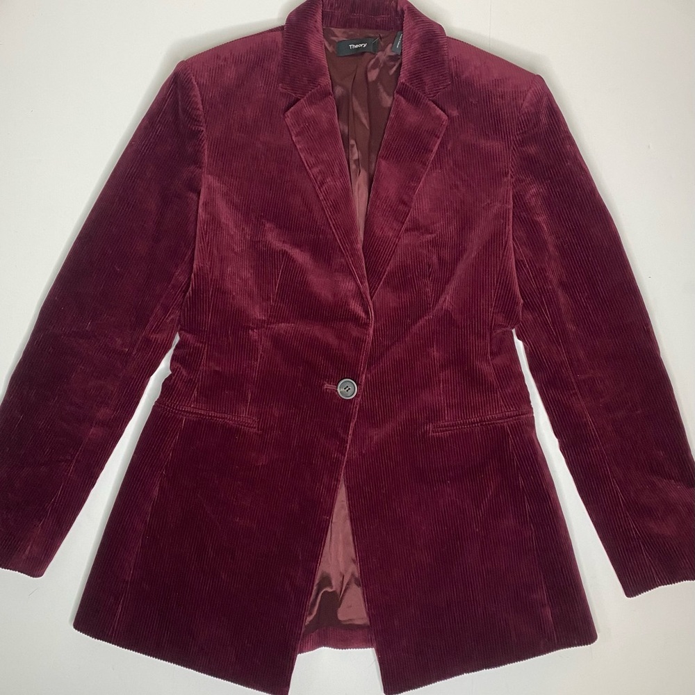 THEORY Power Jacket II Corduroy Deep Mulberry Blazer Sz 4 EUC